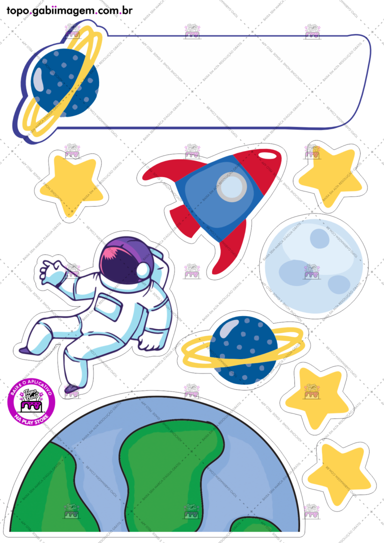 topo de bolo astronauta com planetas