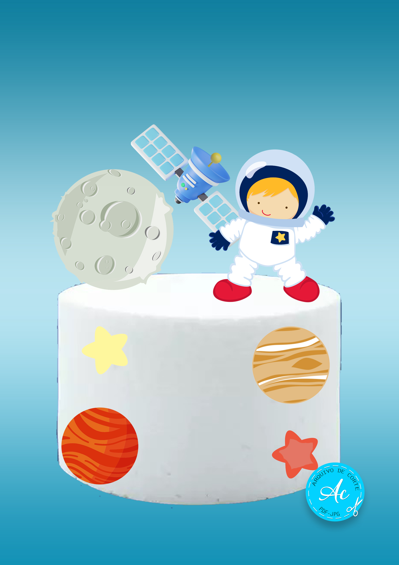 topo de bolo astronauta com lua