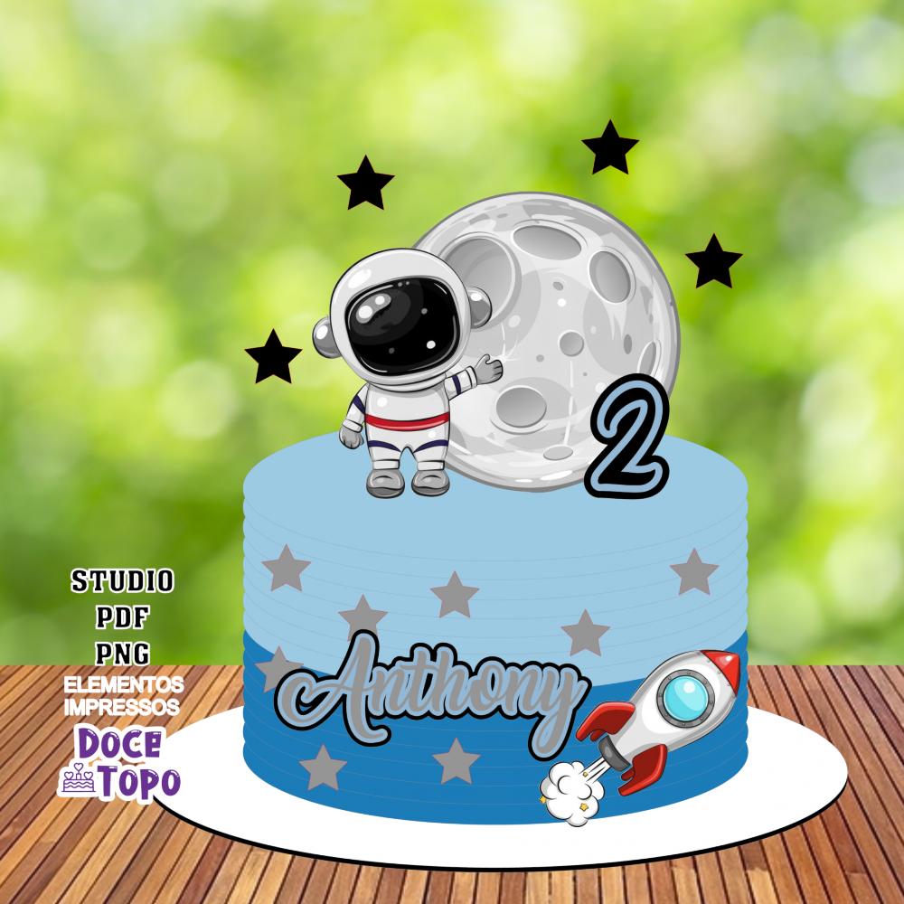 topo de bolo astronauta com nome