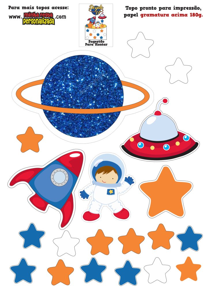 topo de bolo astronauta para festa infantil
