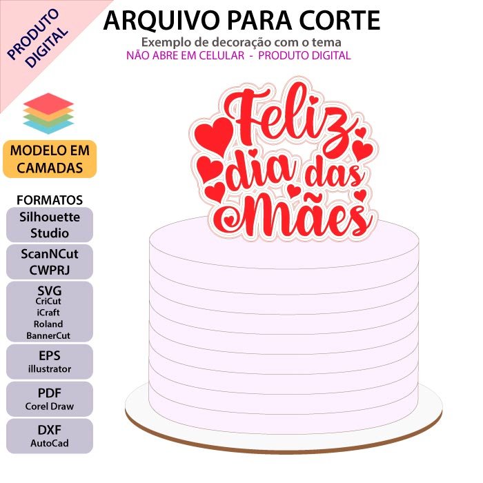 topo de bolo dia das mães png