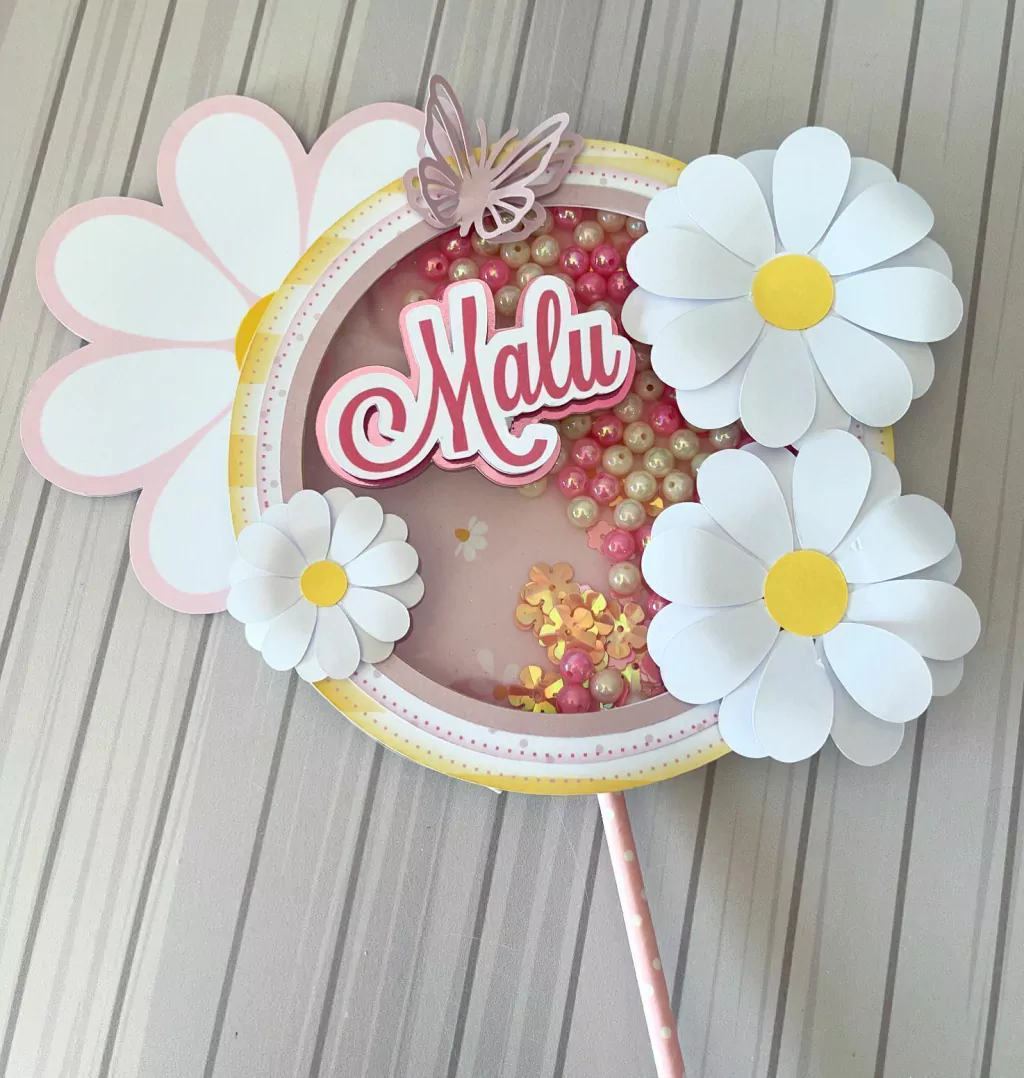 topo de bolo margarida 3d camadas