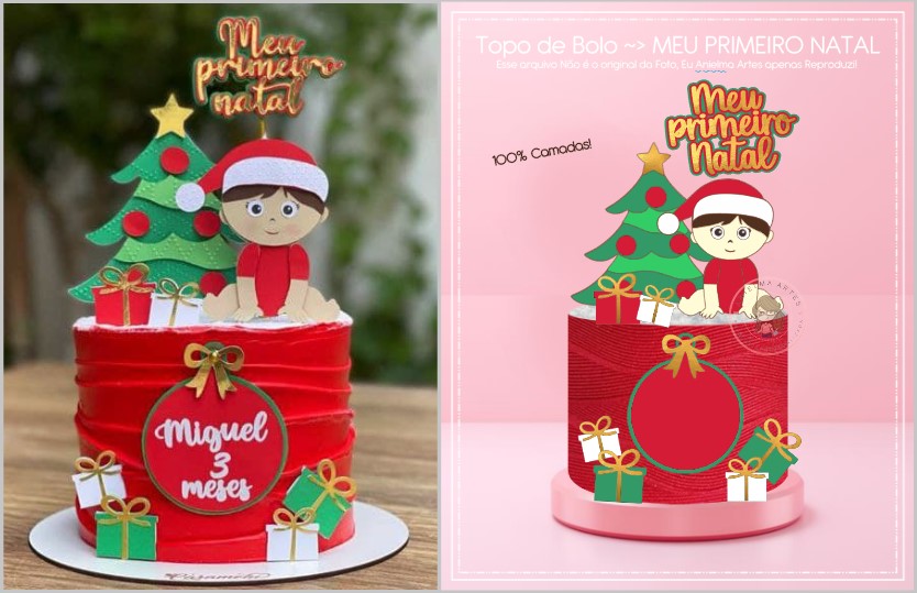 como fazer topo de bolo meu primeiro natal