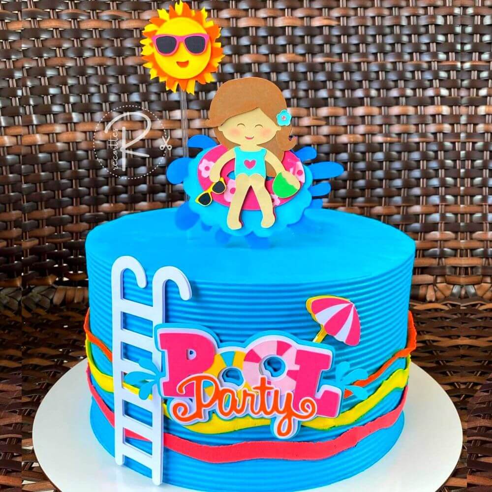 topo de bolo festa na piscina feminino