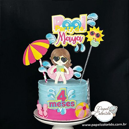 topo de bolo personalizado pool party