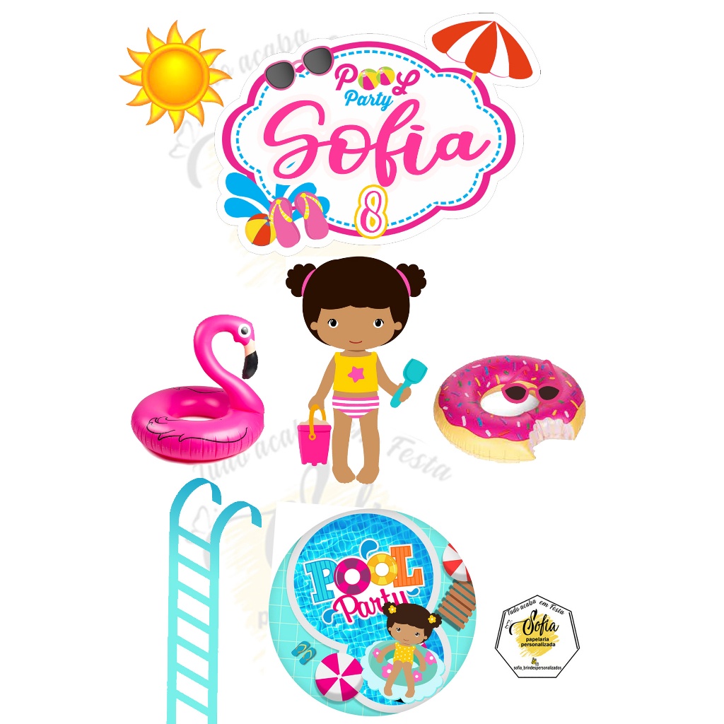topo de bolo festa na piscina feminino