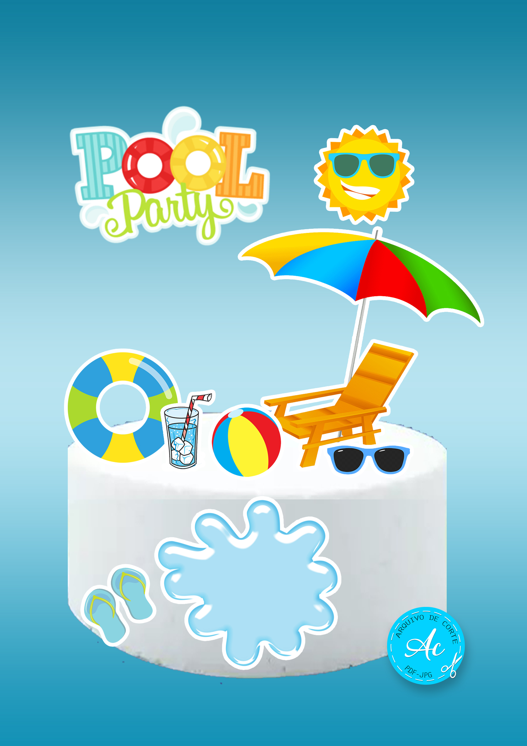 ideias criativas topo de bolo pool party para imprimir