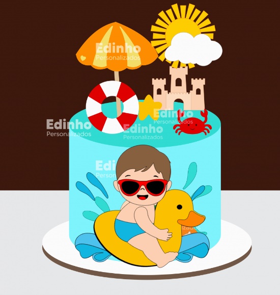 ideias criativas topo de bolo pool party para imprimir