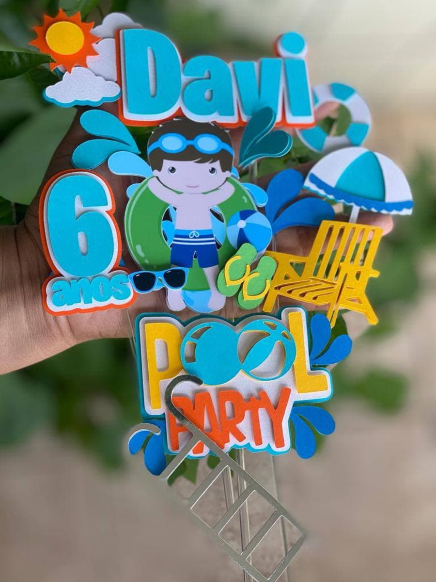 como usar canva para topo de bolo pool party