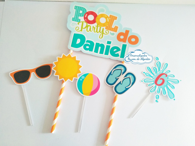 ideias criativas topo de bolo pool party para imprimir