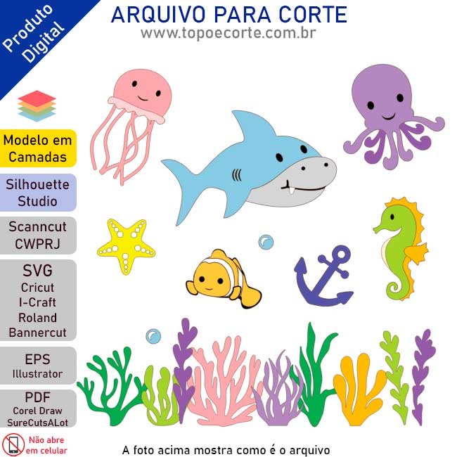 topper fundo do mar para imprimir