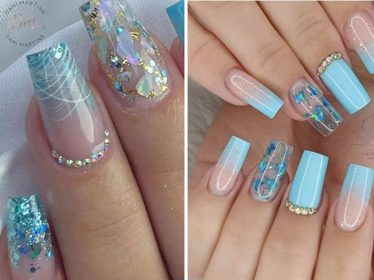 Unhas Azul Bebê com Glitter e Pedrarias: Brilho para Ocasiões Especiais