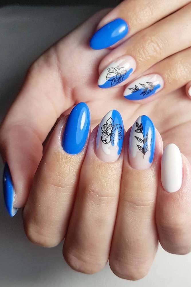 unha decorada azul claro vs unhas decoradas azul marinho