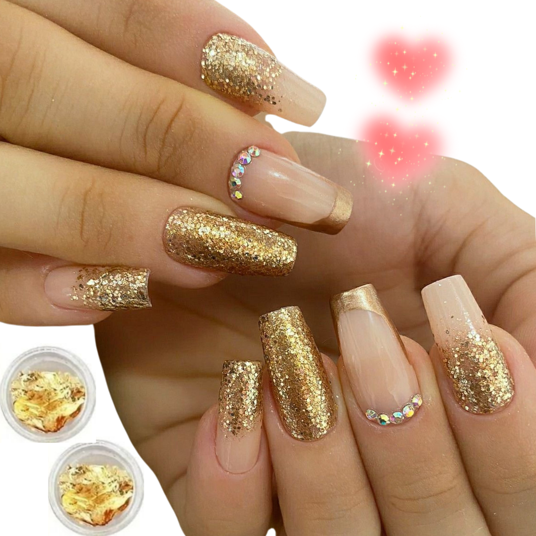 unha decorada com folha de ouro