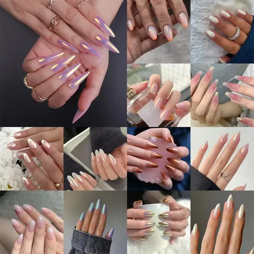 unha decorada com po cromado