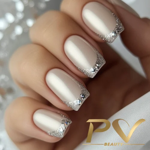 unhas decoradas com po cromado inspiração