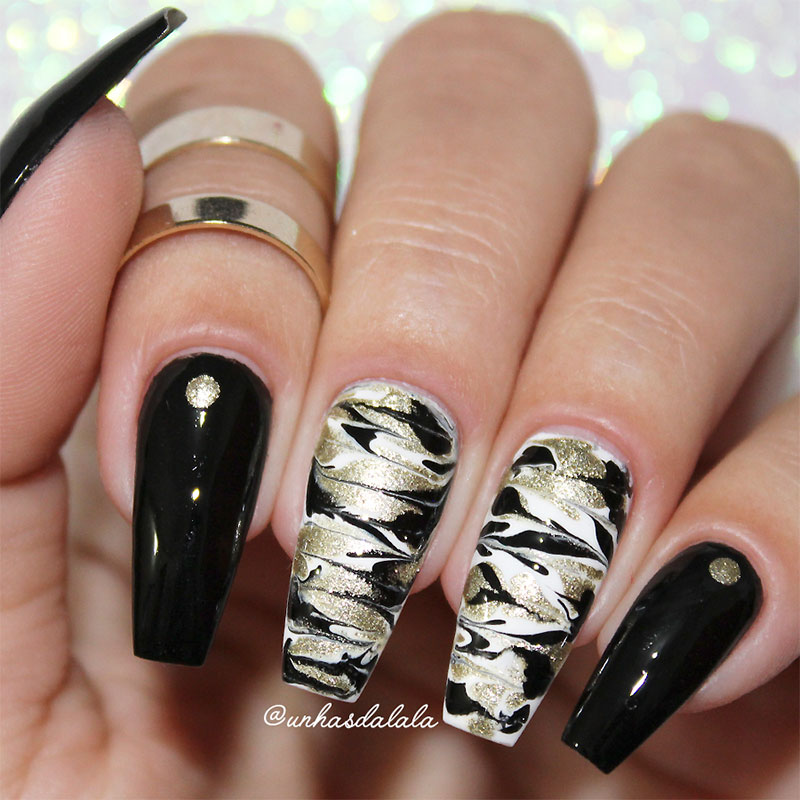 ideias de unhas decoradas marmorizadas para festas