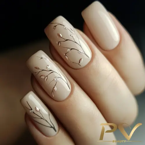 unha decorada nude amendoada