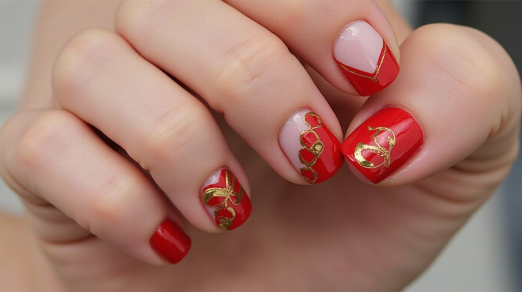 Tendências de Unhas Vermelhas e Douradas para o Natal e Ano Novo