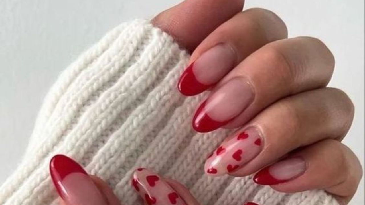unhas amendoadas vermelhas