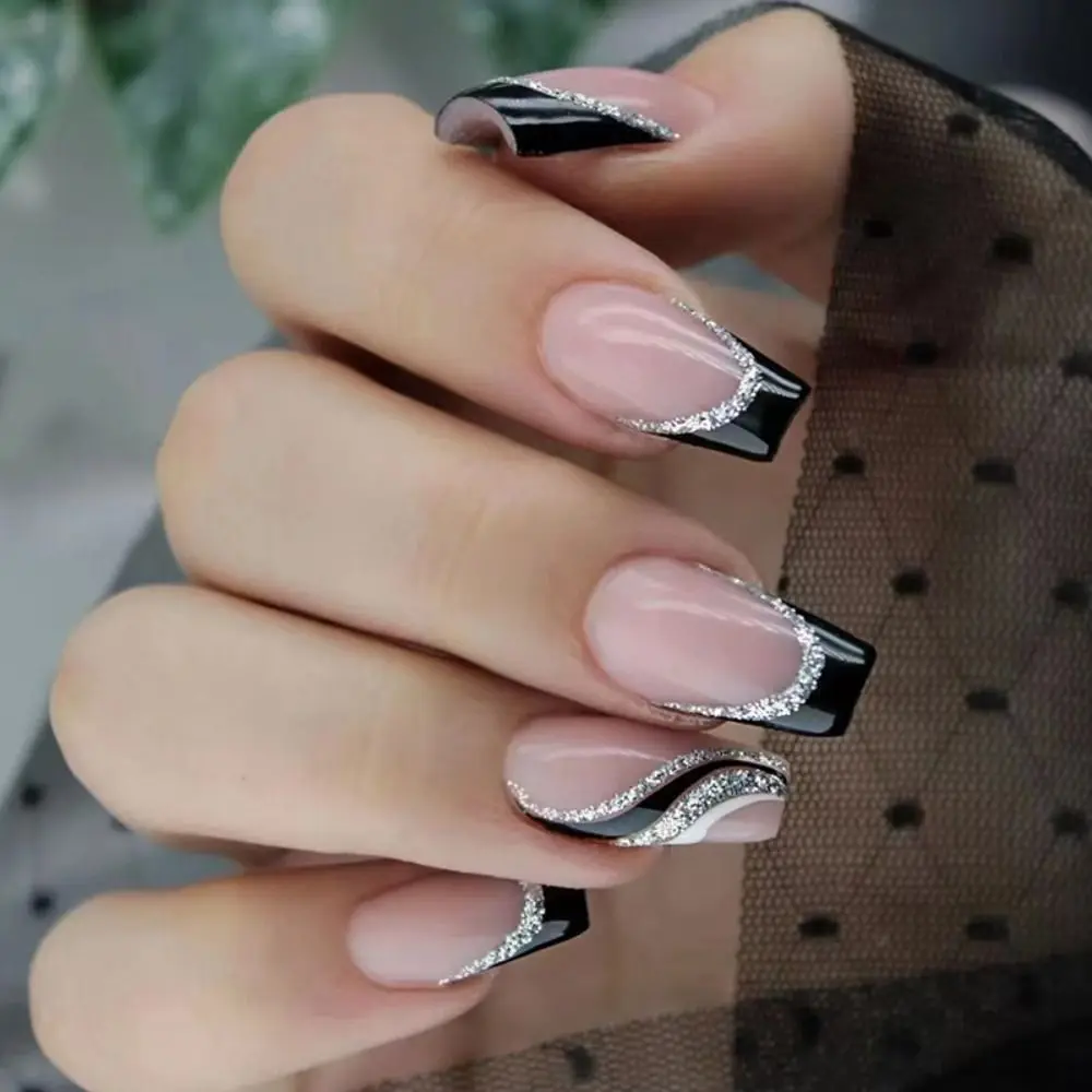 unhas pretas com glitter ideias