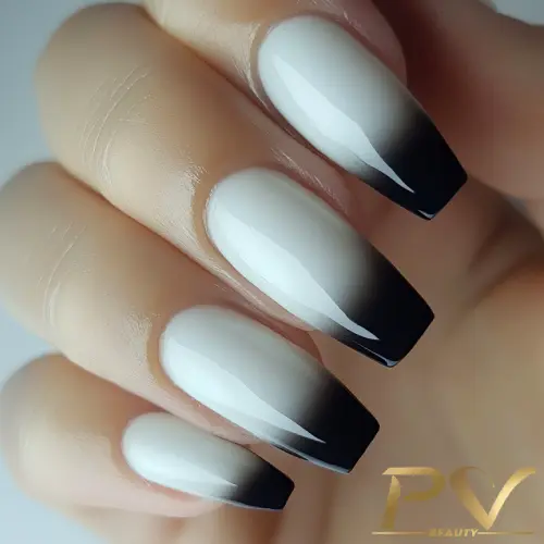 unhas em gel preto e branco