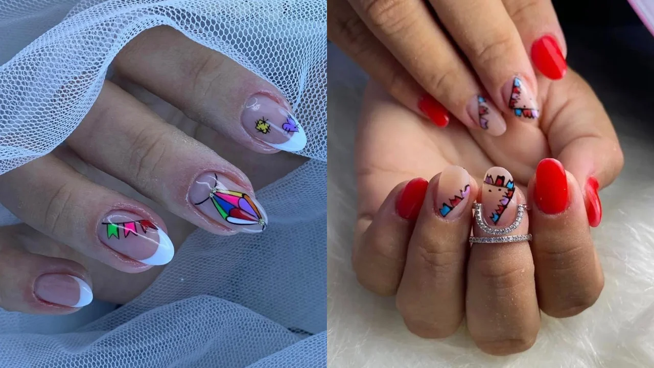 unhas com bandeirinhas