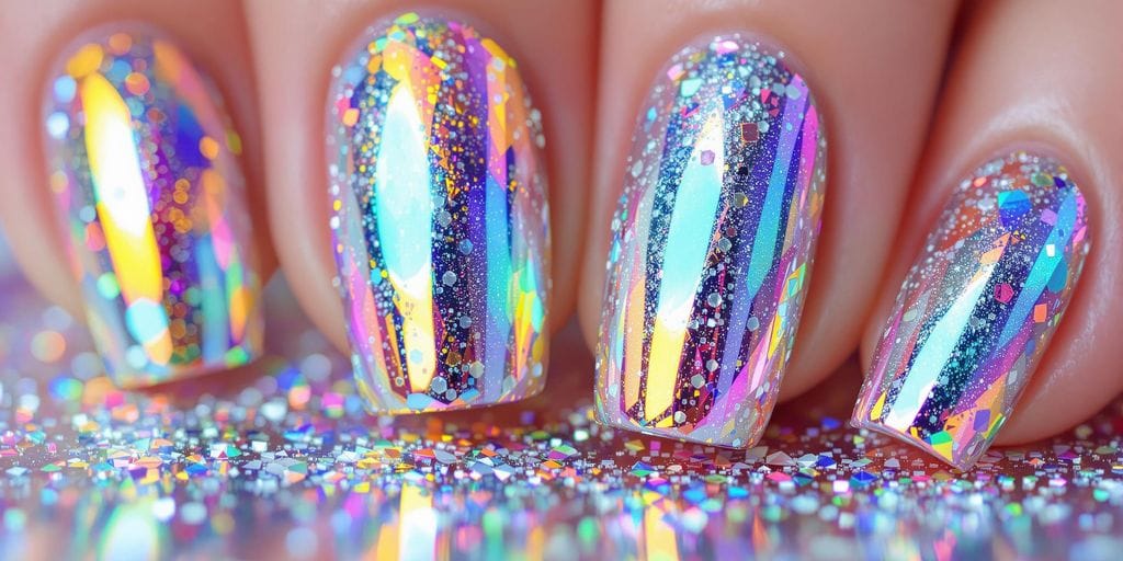 unhas com brilho metálico