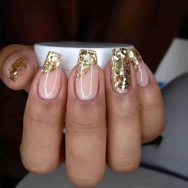 Unhas Rosa Com Dourado