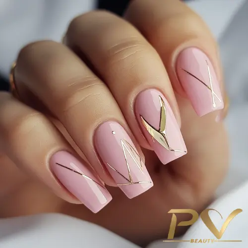 Unhas Rosa Com Dourado