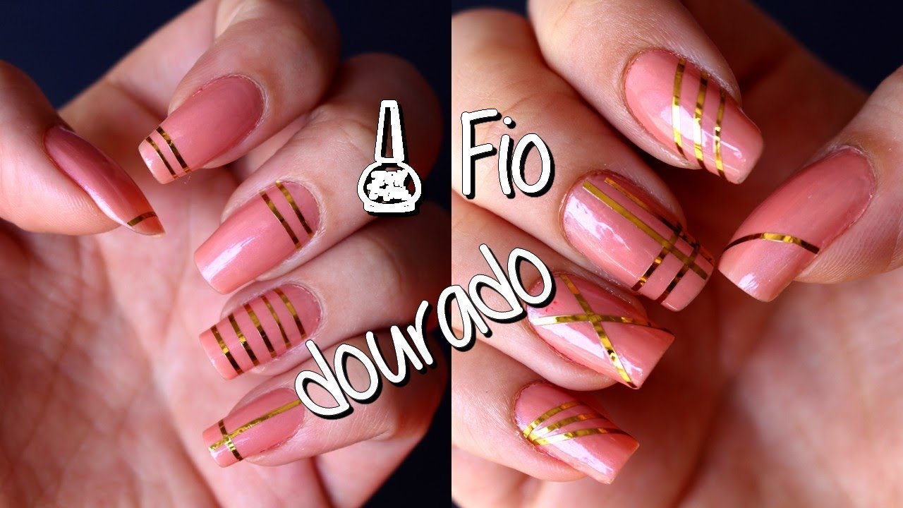 Unhas Rosa Com Dourado
