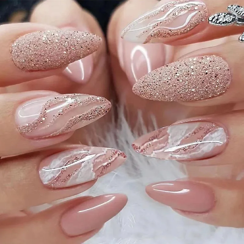 Unhas Rosa Com Dourado
