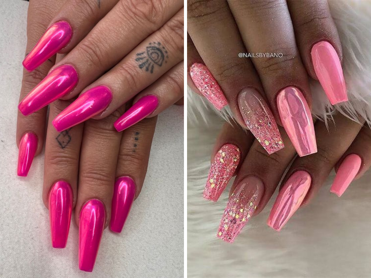 Unhas Rosa Com Dourado