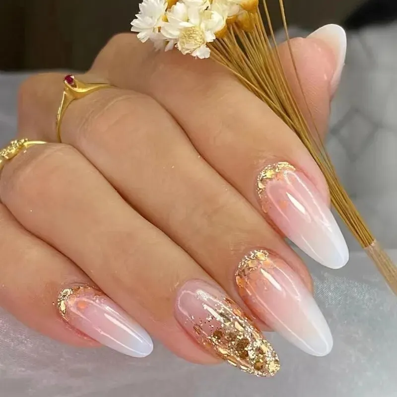 Unhas Rosa Com Dourado