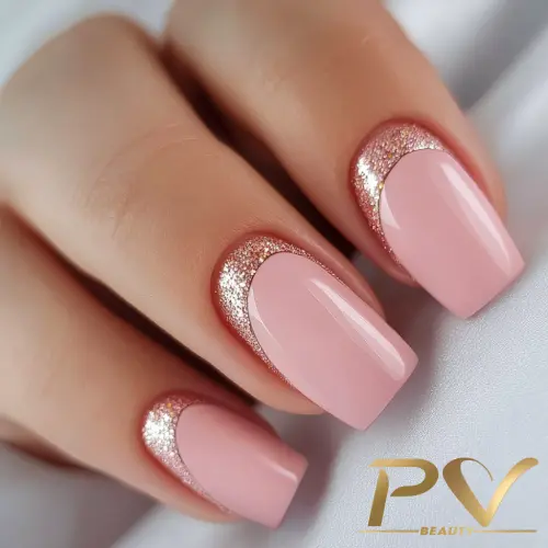 Unhas Rosa Com Dourado