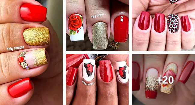 unhas vermelhas decoradas