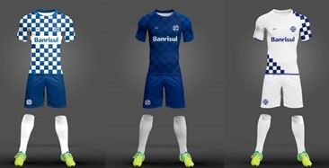 custo médio de um uniforme de futebol azul e preto personalizado