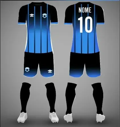 uniforme de futebol azul e preto