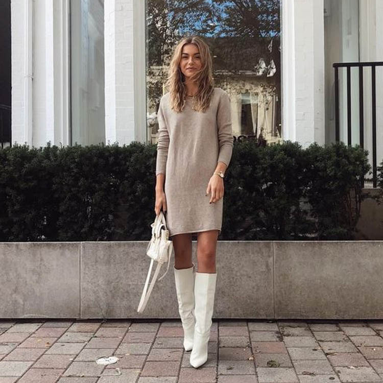 vestido com bota branca