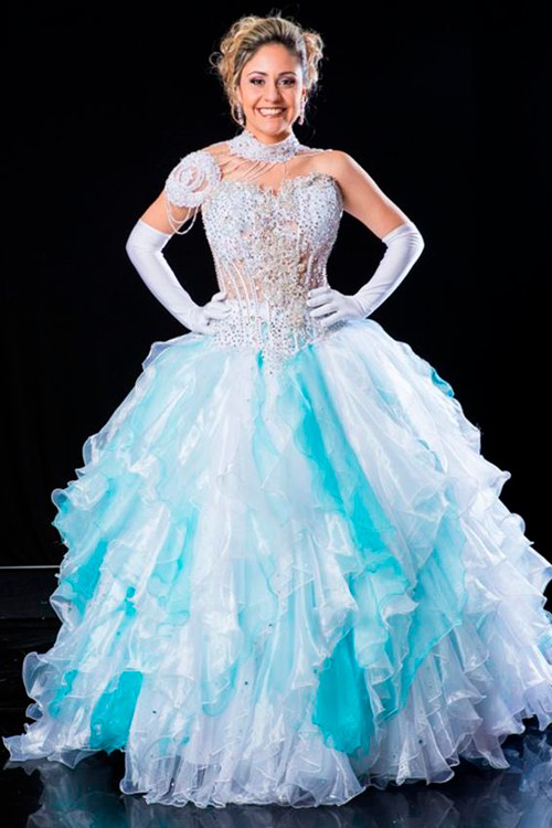 vestido longo azul claro para festa