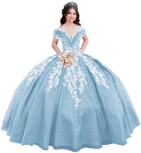 vestido de 15 anos com brilho azul claro