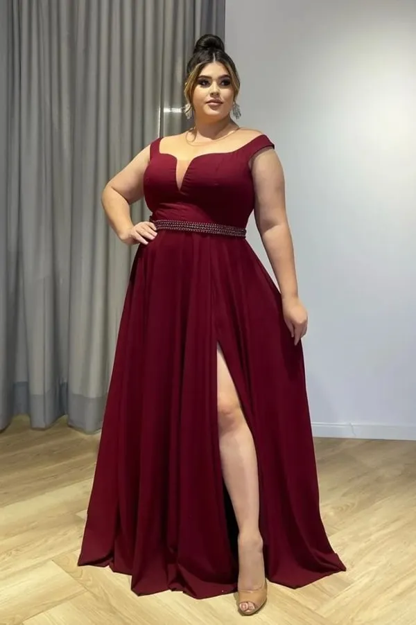 vestido de festa plus size manga curta