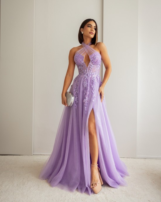 vestido madrinha roxo de veludo
