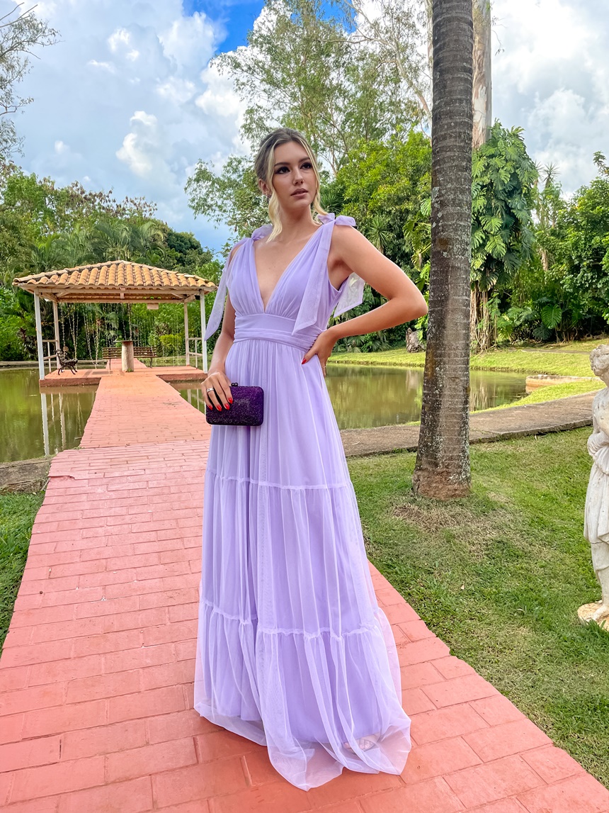 vestido madrinha lilás com fenda