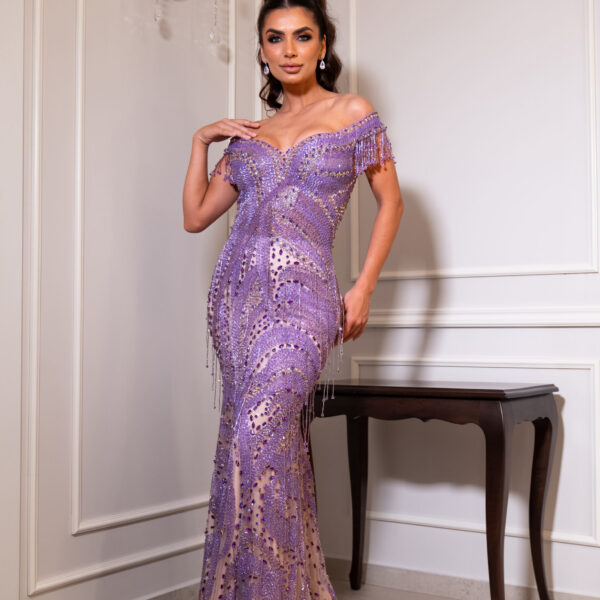 vestido madrinha lilás com brilho