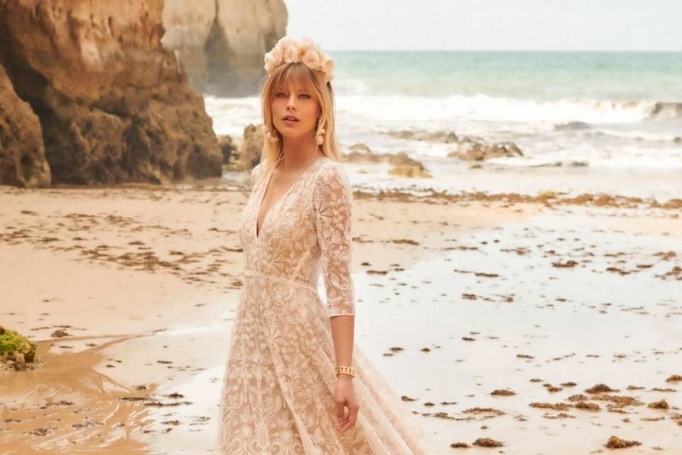 vestido de noiva boho com macramê