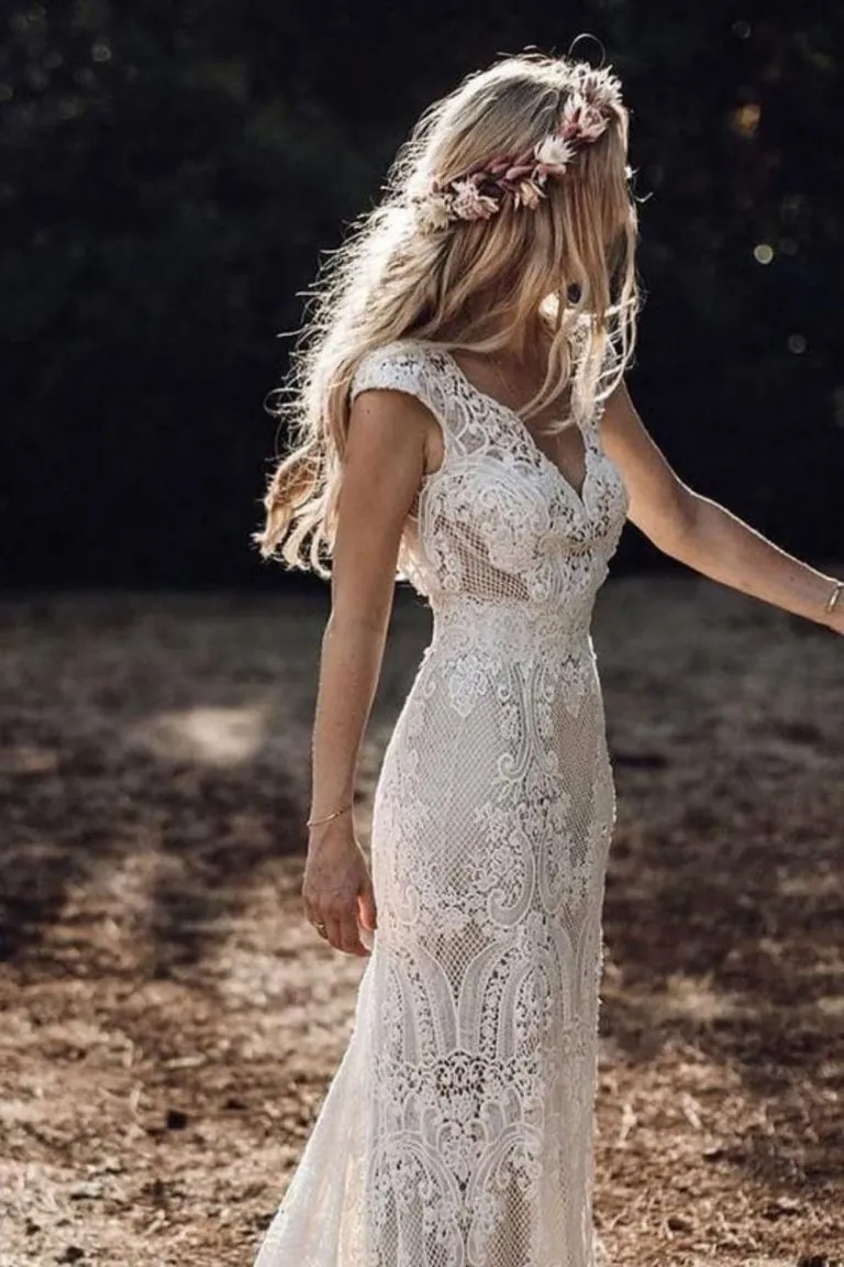 vestido de noiva boho manga longa