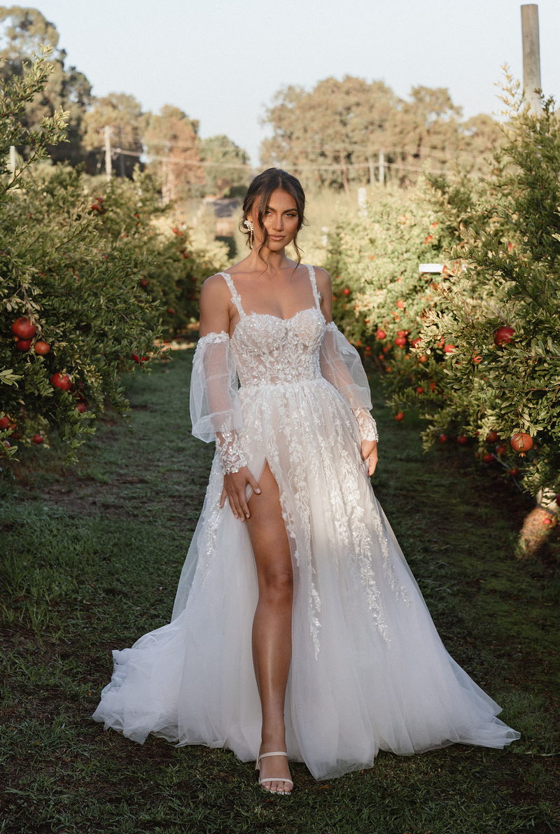 vestido de noiva manga caida