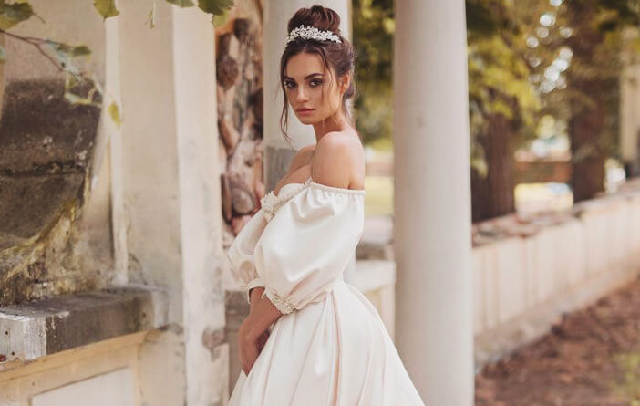 vestido de noiva manga caida