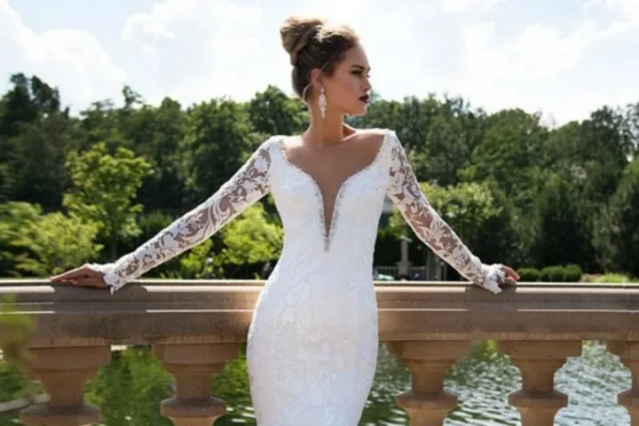 vestido de noiva manga caida